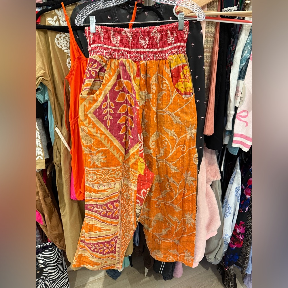 KANTHA SHE’S1OAK LOUNGE HAREM PANTS WITH POCKETS Bohemian Orange Patterned Pants - Picture 3 of 7